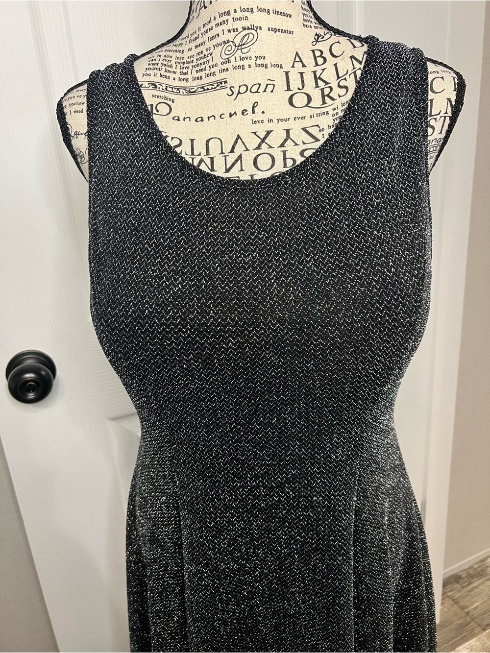 B Jewel Black & Silver Sleeveless Fit-and-Flare Knit Dress